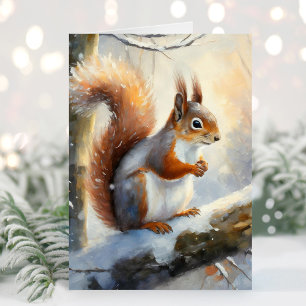 Tarjeta Arte moderno de ardilla invernal nevado