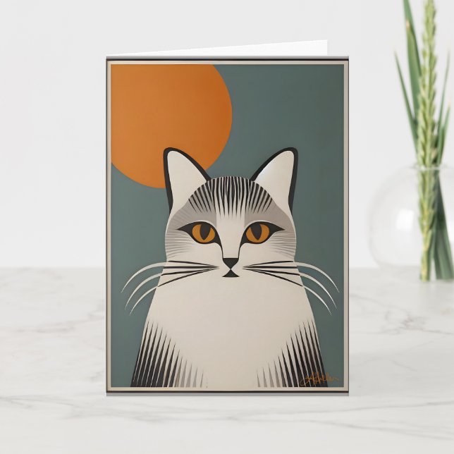 Tarjeta Arte Moderno De Mediados Del Siglo, El Gato Gris (Anverso)