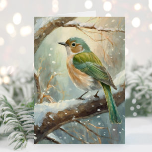 Tarjeta Arte Moderno de Pájaro Invernal Nevado