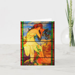 Tarjeta Arte-Mucha 5 del vitral del Notecard-Vintage