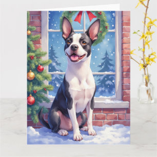 Tarjeta Arte Navideño Festivo del Boston Terrier