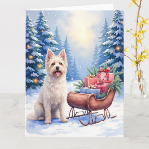 Tarjeta Arte Navideño Invernal de Trineo Antiguo con Briar