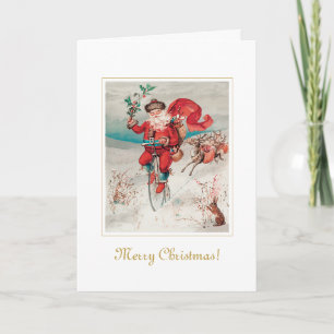 Tarjeta Arte Navideño Único de Santa Claus en Bicicleta Vi