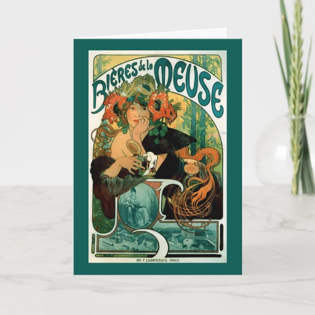 Tarjeta Arte Nouveau: Arte del poster de Mucha - la la (Anverso)