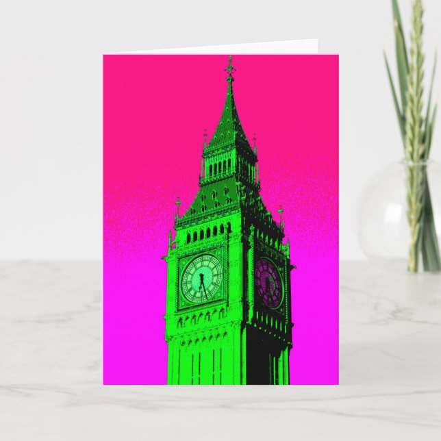 Tarjeta Arte pop Big Ben Londres Viaje verde rosa (Anverso)