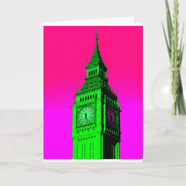 Tarjeta Arte pop Big Ben Londres Viaje verde rosa (Anverso)