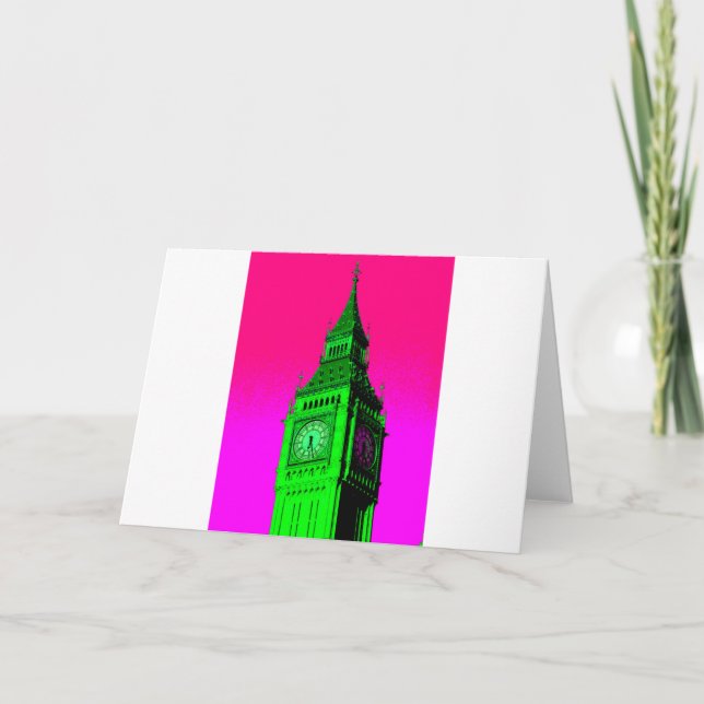 Tarjeta Arte Pop Big Ben Londres Viajes Rosa Verde (Anverso)