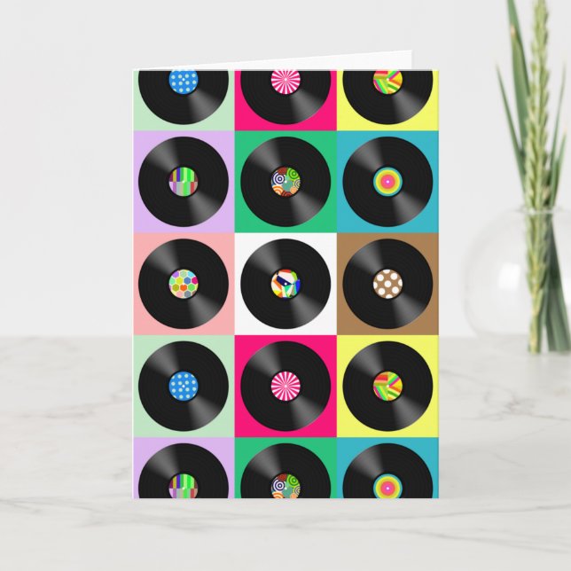 Tarjeta Arte pop del disco de vinilo retro (Anverso)