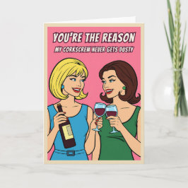 Tarjeta Arte Pop Divertido Vino Vintage Retro Humor BFF 