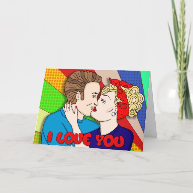 Tarjeta Arte pop estilo retro de los 50 día de San Valentí (Anverso)