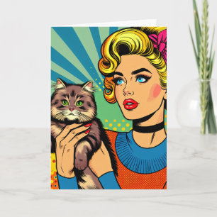 Tarjeta Arte Pop Mujeres Dibujos Animados Cómic Sosteniend