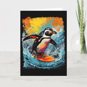 Tarjeta Arte Pop Pájaro Vintage Zoo Surfing Pingüino