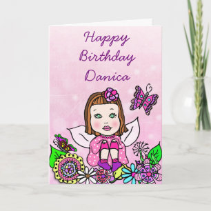 Tarjeta Arte Popular Caprichoso Hada Niña Feliz Cumpleaños