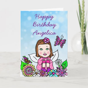 Tarjeta Arte popular caprichoso Hada niña Feliz Cumpleaños