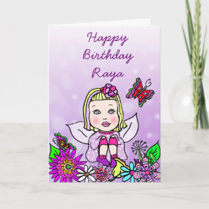 Tarjeta Arte popular caprichoso Hada niña Feliz Cumpleaños