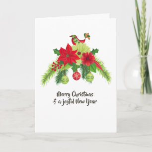 Tarjeta Arte popular Navidad floral acuarela