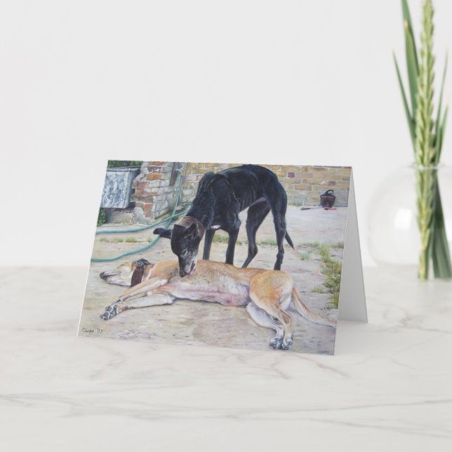 Tarjeta arte realista escénico paisajístico de los perros  (Anverso)