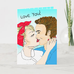 Tarjeta Arte Retro Dibujado a Mano Pareja Te Ama