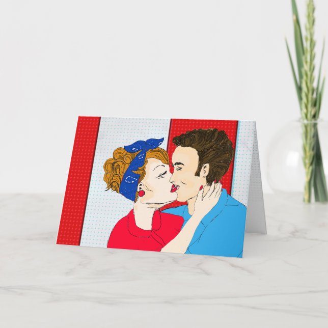 Tarjeta Arte retro dibujado a mano Pareja Te amo, bebé (Anverso)