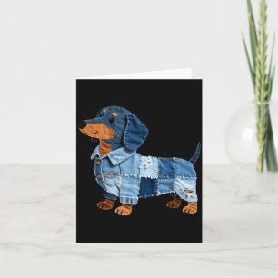 Tarjeta Arte vintage de perro salchicha de mezclilla parch