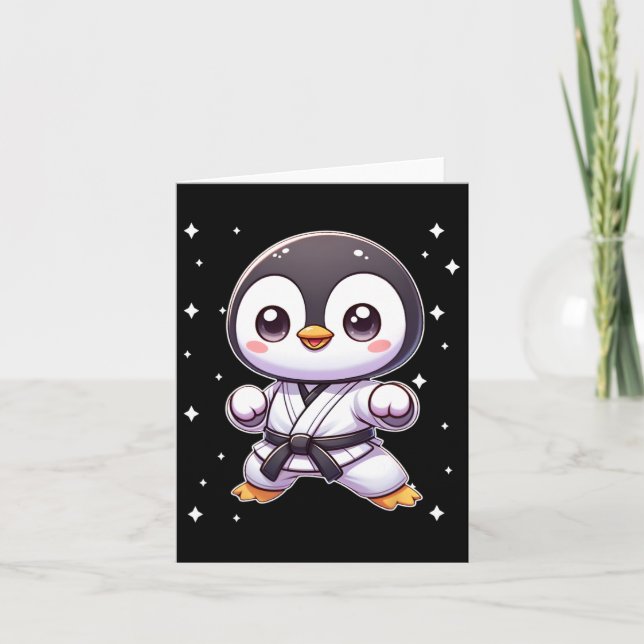 Tarjeta Artes marciales pingüinas de Kawaii Karate 1 (Anverso)