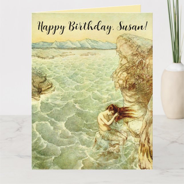 Tarjeta Arthur Rackham Ilustracion Nymph sobre una roca (Anverso)