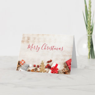 Tarjeta Artículos con tema de Navidad en una tabla de made