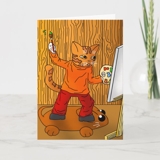Tarjeta Artista pintador de gato (Anverso)