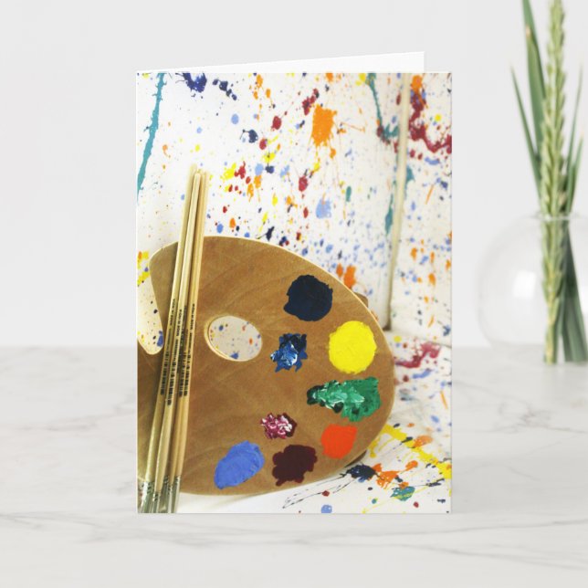 Tarjeta Artistas pintan paleta y paleta de pintura (Anverso)