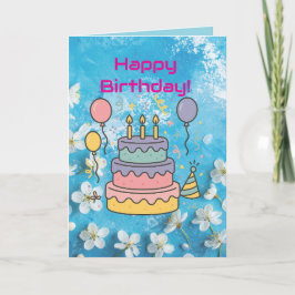 Tarjeta Artistic Blue White Cherry Blossom Birthday Card