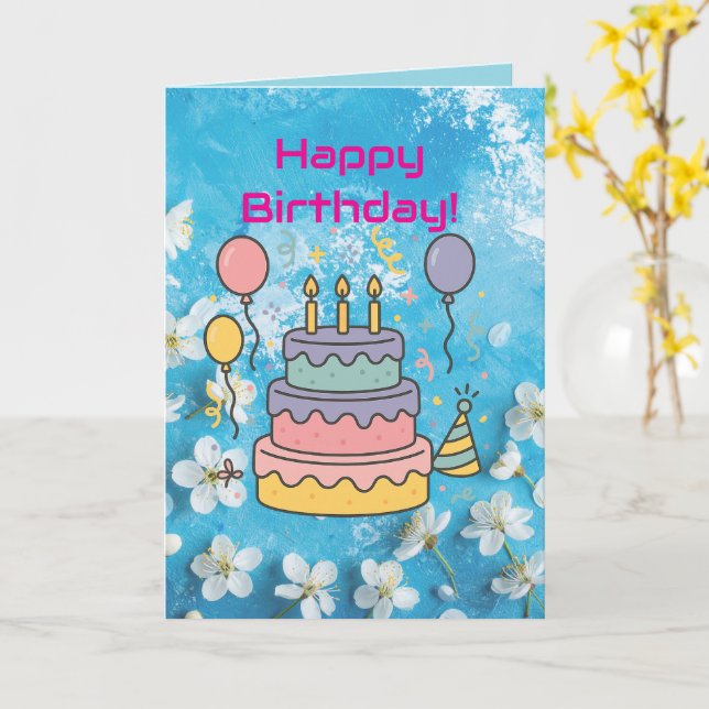 Tarjeta Artistic Blue White Cherry Blossom Birthday Card (flor amarilla)