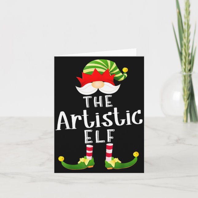 Tarjeta Artistic Elf Group Christmas Funny Pajama Party  (Anverso)