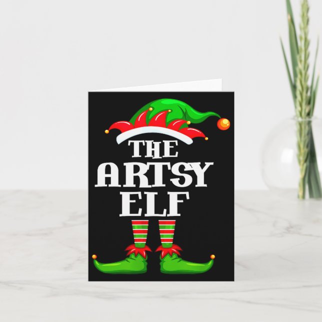 Tarjeta Artsy Elf Matching Family Group Christmas Party Py (Anverso)