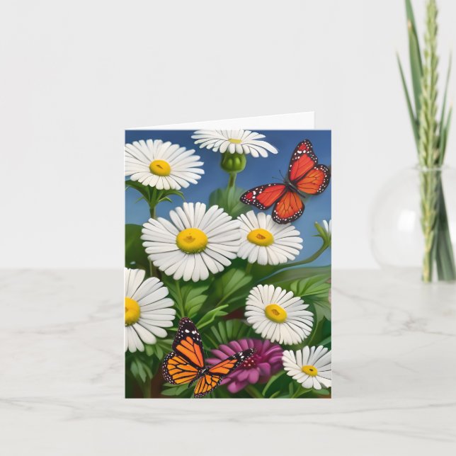 Tarjeta Artsy Fun Daisies And Butterflies (Anverso)
