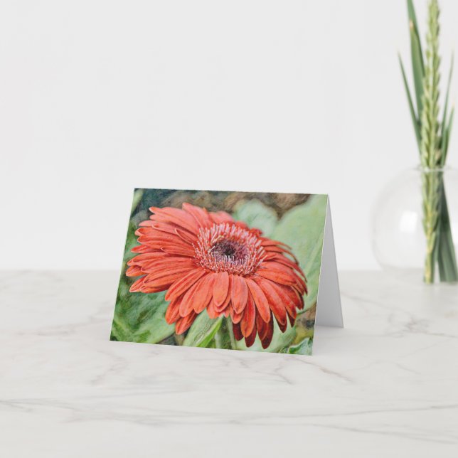 Tarjeta Artsy Red Gerbera Daisy de Gertie's Garden (Anverso)