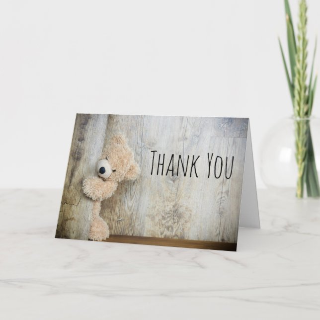 Tarjeta Aseo De Oso Rústico De Madera Cuidado Gracias (Anverso)