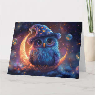 Tarjeta Asistente de búho en la luna: arte de fantasía mág