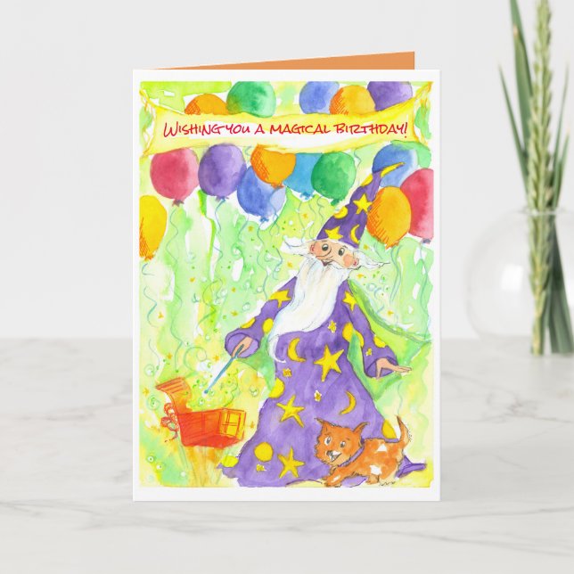Tarjeta Asistente de cumpleaños feliz mágico (Anverso)