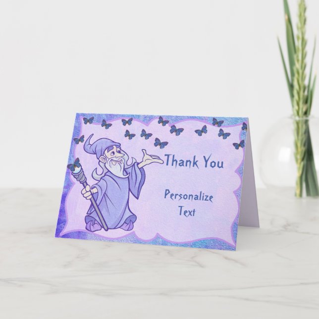 Tarjeta Asistente mágico y mariposas Gracias Personalizar (Anverso)