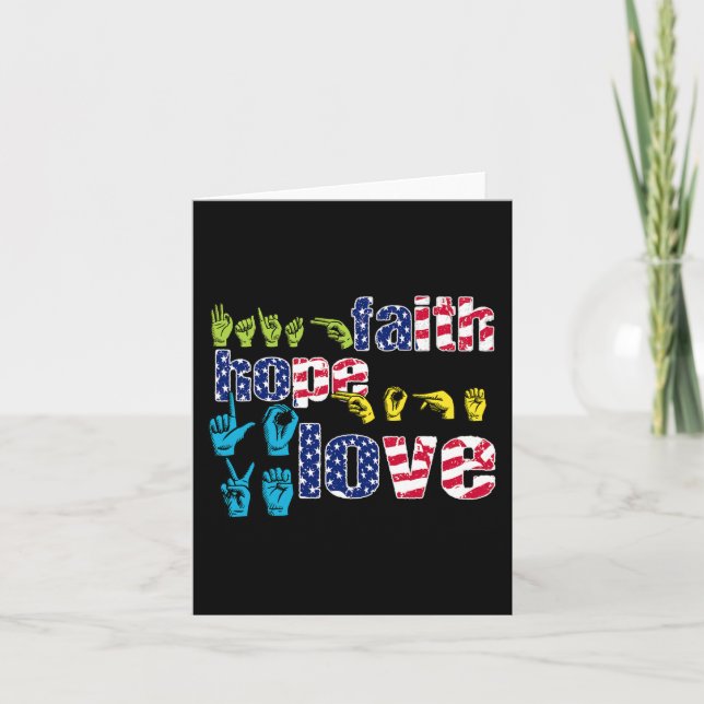 Tarjeta ASL American Rótulo Language 4 of July Faith Hope (Anverso)