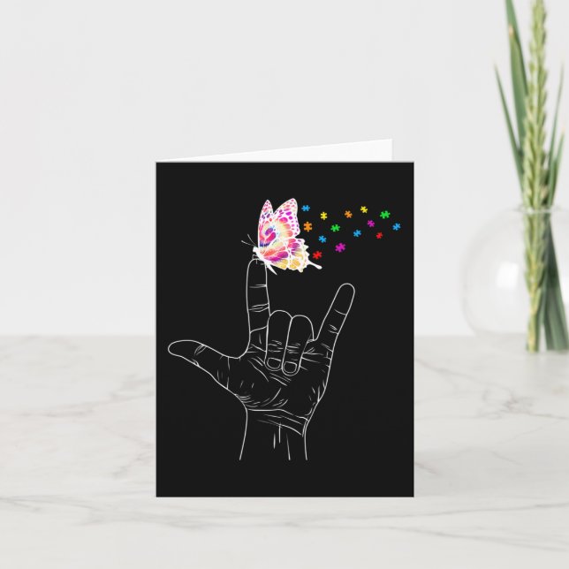 Tarjeta ASL I Love You Hand Rótulo Language Butterfly Auti (Anverso)
