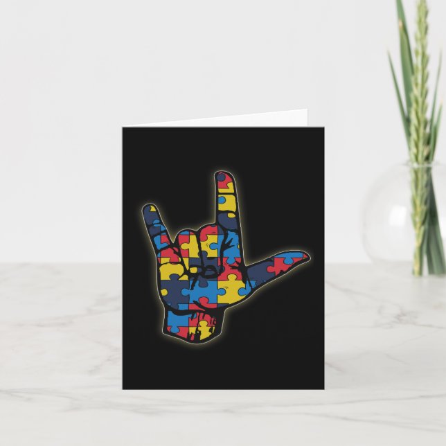 Tarjeta ASL Lenguaje de Rótulo de amor Tee Autism Awarenes (Anverso)