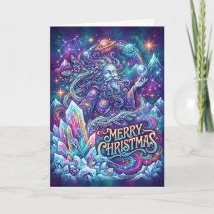 Tarjeta Asombroso Mago de Invierno Cósmico Feliz Navidad