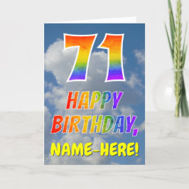 Tarjeta Aspecto arcoiris "71" y "FELIZ CUMPLEAÑOS", nubes,