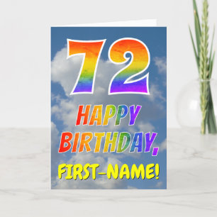 Tarjeta Aspecto arcoiris "72" y "FELIZ CUMPLEAÑOS", nubes,