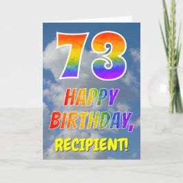 Tarjeta Aspecto arcoiris "73" y "FELIZ CUMPLEAÑOS", nubes,