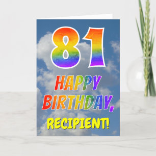 Tarjeta Aspecto arcoiris "81" y "FELIZ CUMPLEAÑOS", nubes,