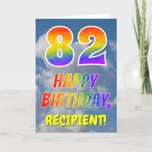 Tarjeta Aspecto arcoiris "82" y "FELIZ CUMPLEAÑOS", nubes,