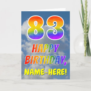 Tarjeta Aspecto arcoiris "83" y "FELIZ CUMPLEAÑOS", nubes,