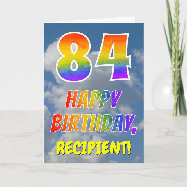 Tarjeta Aspecto de arcoíris "84" y "FELIZ CUMPLEAÑOS", Nub (Anverso)